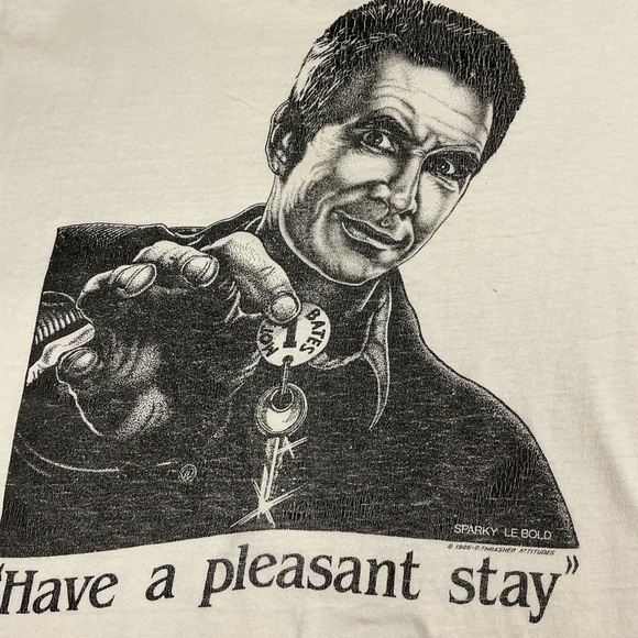 Vintage 80s Bates Motel by Sparky Lebold single stitch T-shirt USA made - Picture 2 of 7